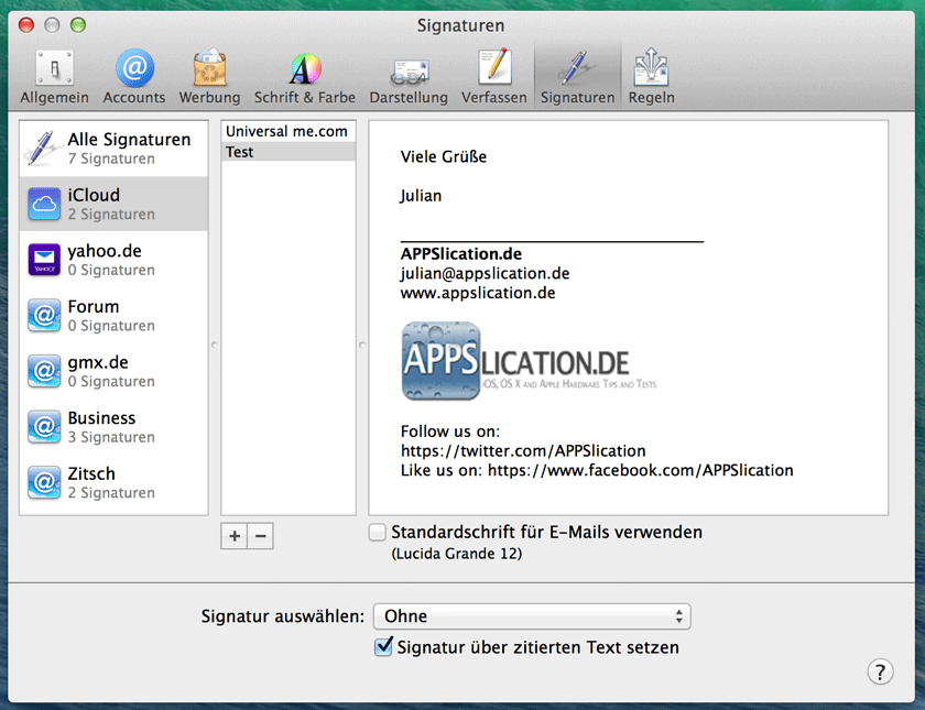Mac Os X Mail E Mail Signatur Erstellen Formatieren Und Bild Logo Hinzufugen Appslication De