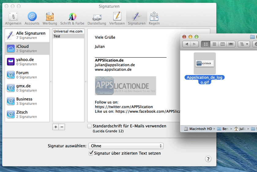 Mac Os X Mail E Mail Signatur Erstellen Formatieren Und Bild Logo Hinzufugen Appslication De