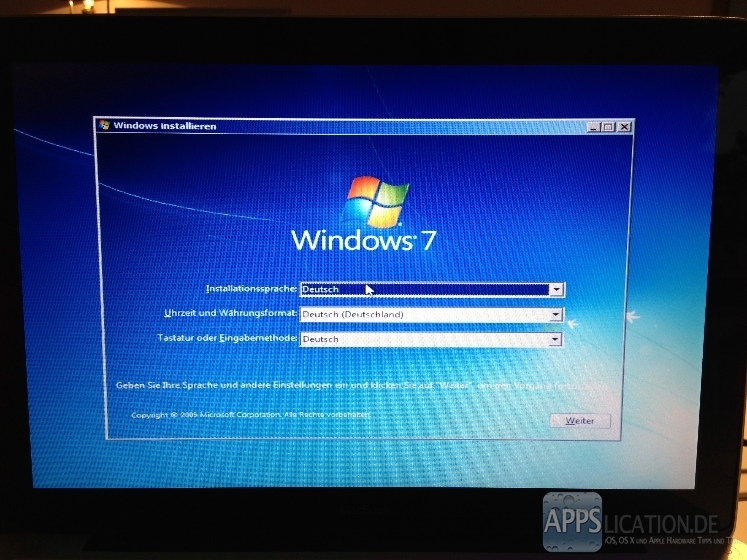 Installation von Windows 7 mit Boot Camp
