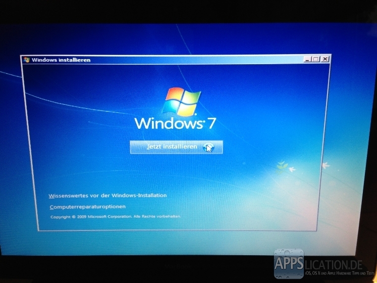 Installation von Windows 7 mit Boot Camp