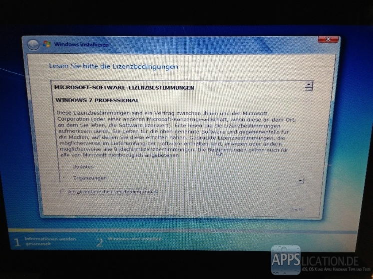 Installation von Windows 7 mit Boot Camp