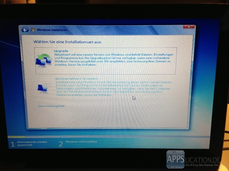 Installation von Windows 7 mit Boot Camp