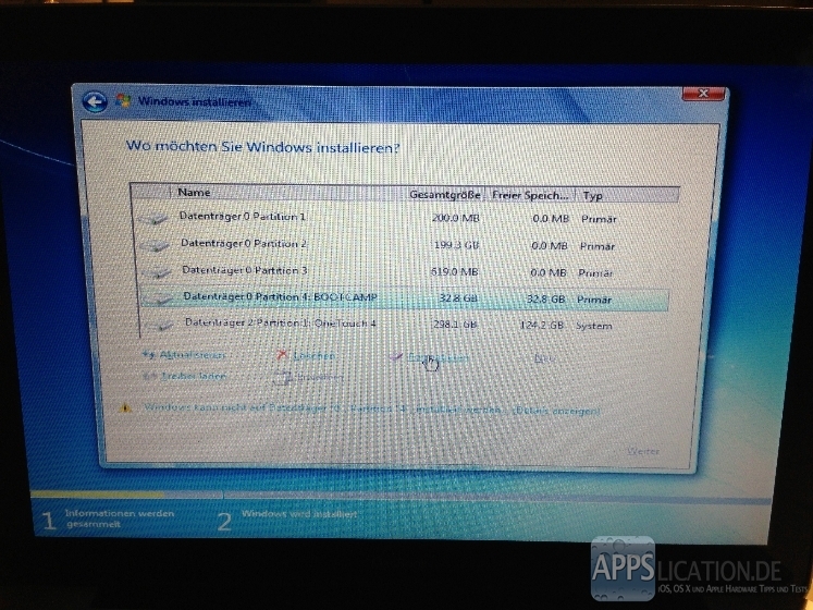 Installation von Windows 7 mit Boot Camp