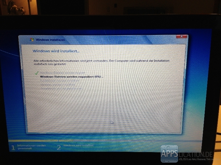 Installation von Windows 7 mit Boot Camp