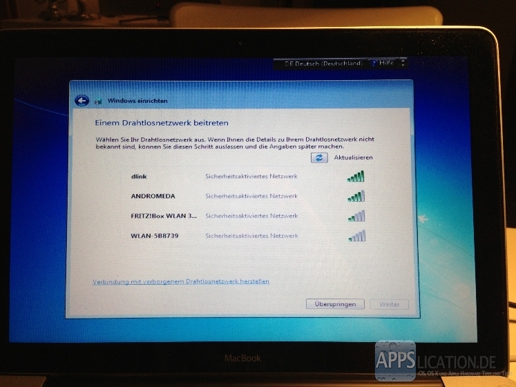 Installation von Windows 7 mit Boot Camp