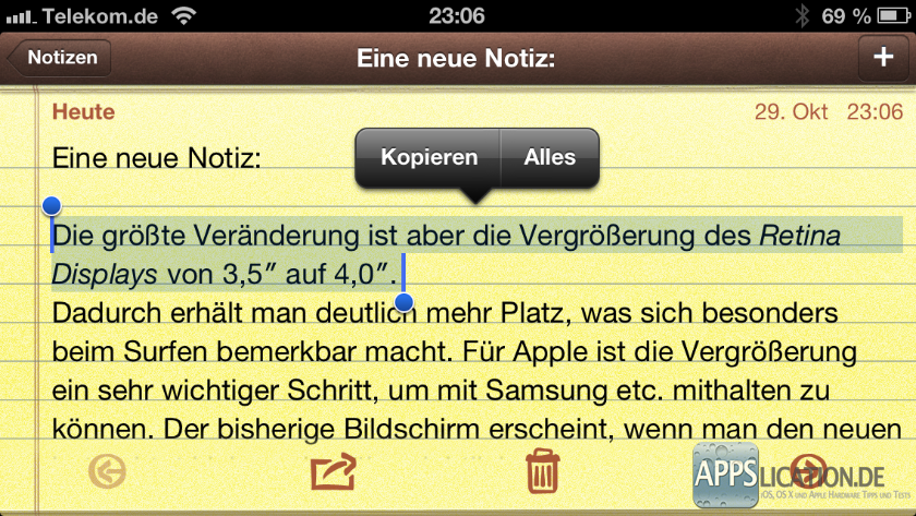 iPhone iPad ganzen Satz oder Absatz markieren