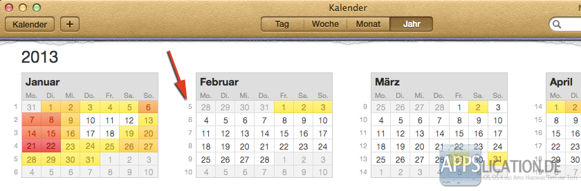 Mac Kalender Kalenderwochen Jahresansicht