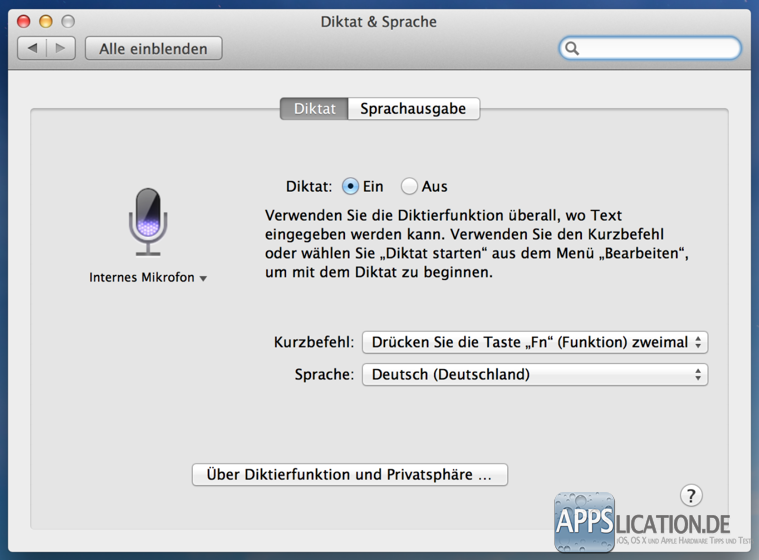 Mac Diktierfunktion Einstellungen