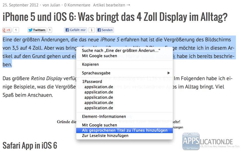 Mac Sprachausgabe verwenden und als Titel zu iTunes hinzufügen