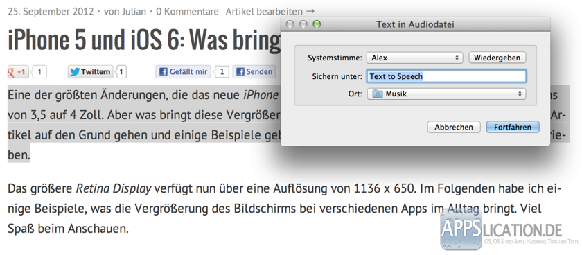 Mac Sprachausgabe verwenden und als Titel zu iTunes hinzufügen