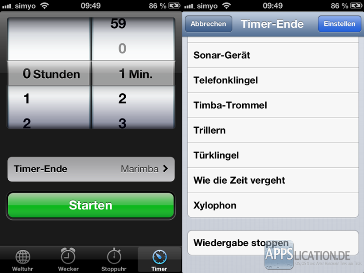Musikwiedergabe bei iPhone und iPod touch mit Timer beenden
