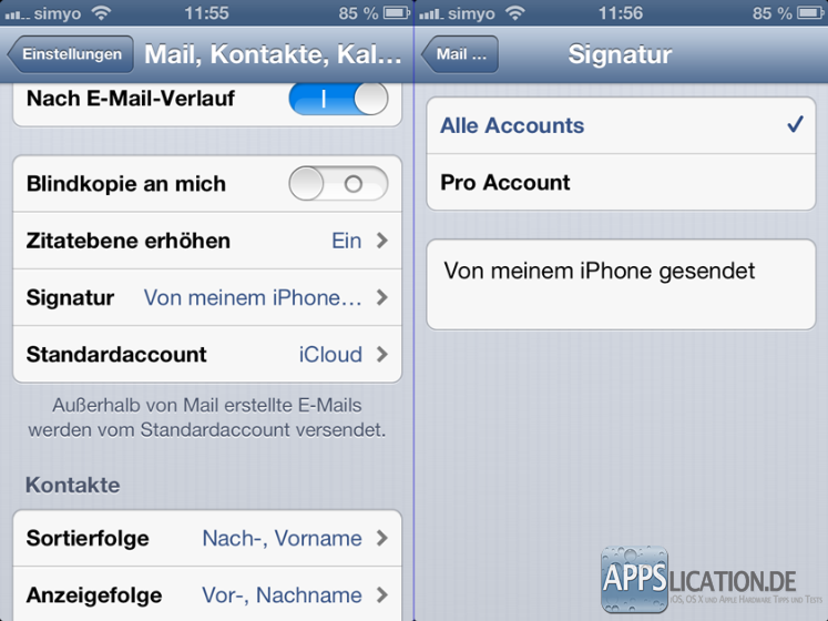"Signatur" als Menüpunkt und Möglichkeit diese zu ändern