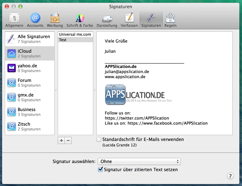 E-Mail Signatur in Mac OS X Mail formatieren und Bild einfügen