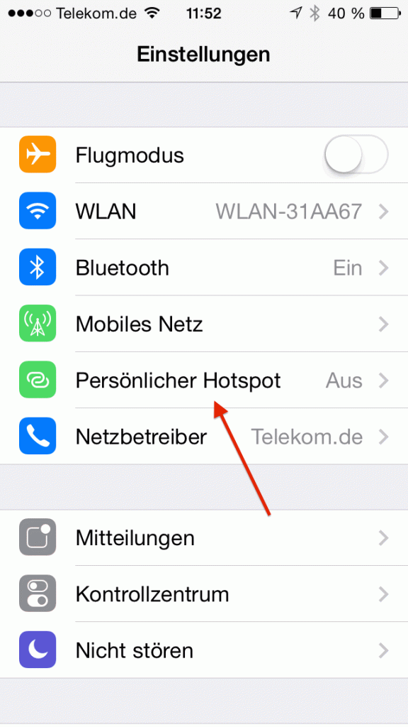 In den "Einstellungen" kann unter "Persönlicher Hotspot" der Hotspot bzw. die Router-Funktion des iPhone aktiviert werden.