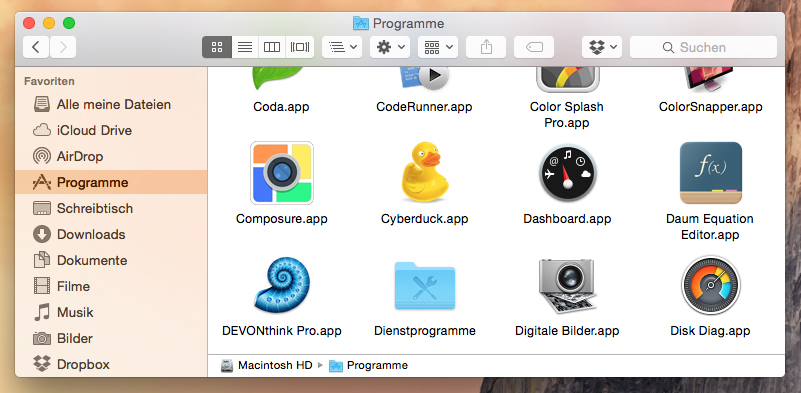 Alle auf euerem Mac verfügbaren Programme werden üblicherweise im "Programme"-Ordner abgelegt.