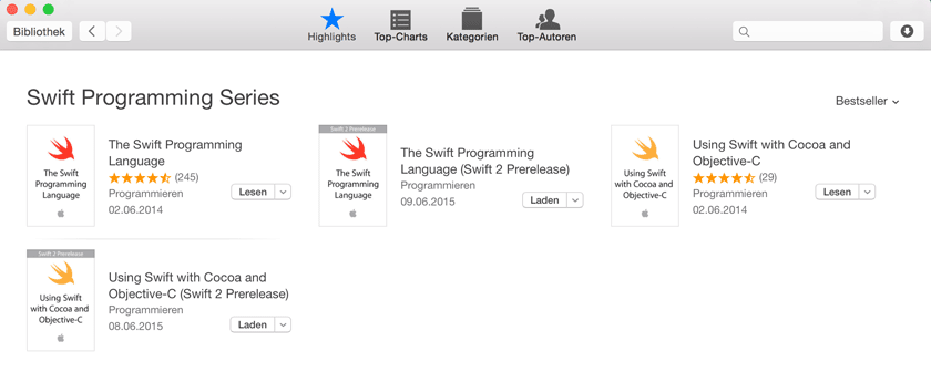 Apples kostenlose iBooks zum Thema "Swift" Programmierung (Stand: 21.06.2015)
